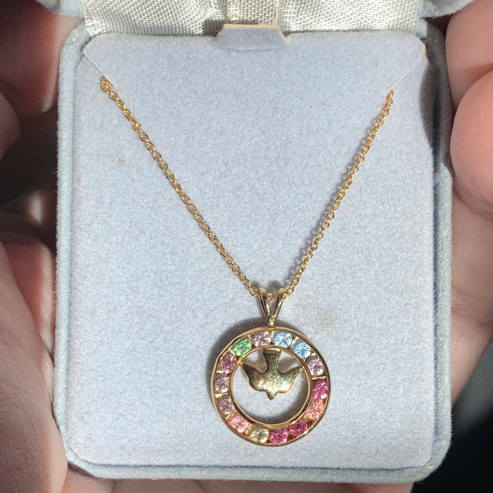 ☮️Peace Dove 🕊 & Glass Stones Necklace